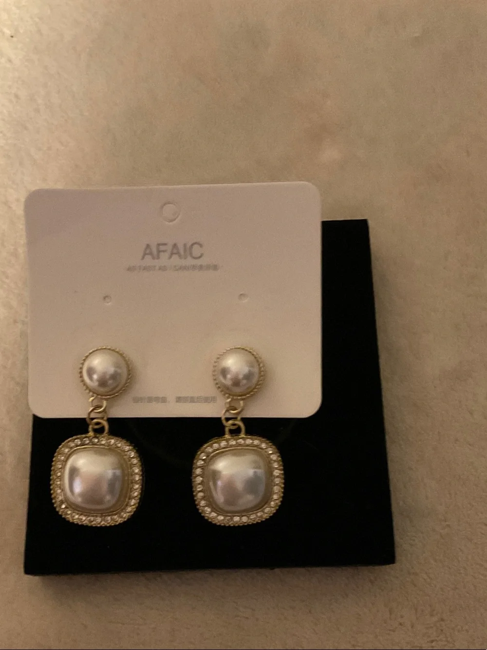 Gold-Tone Ivory Pearl Drop Earrings with Crystal Accent